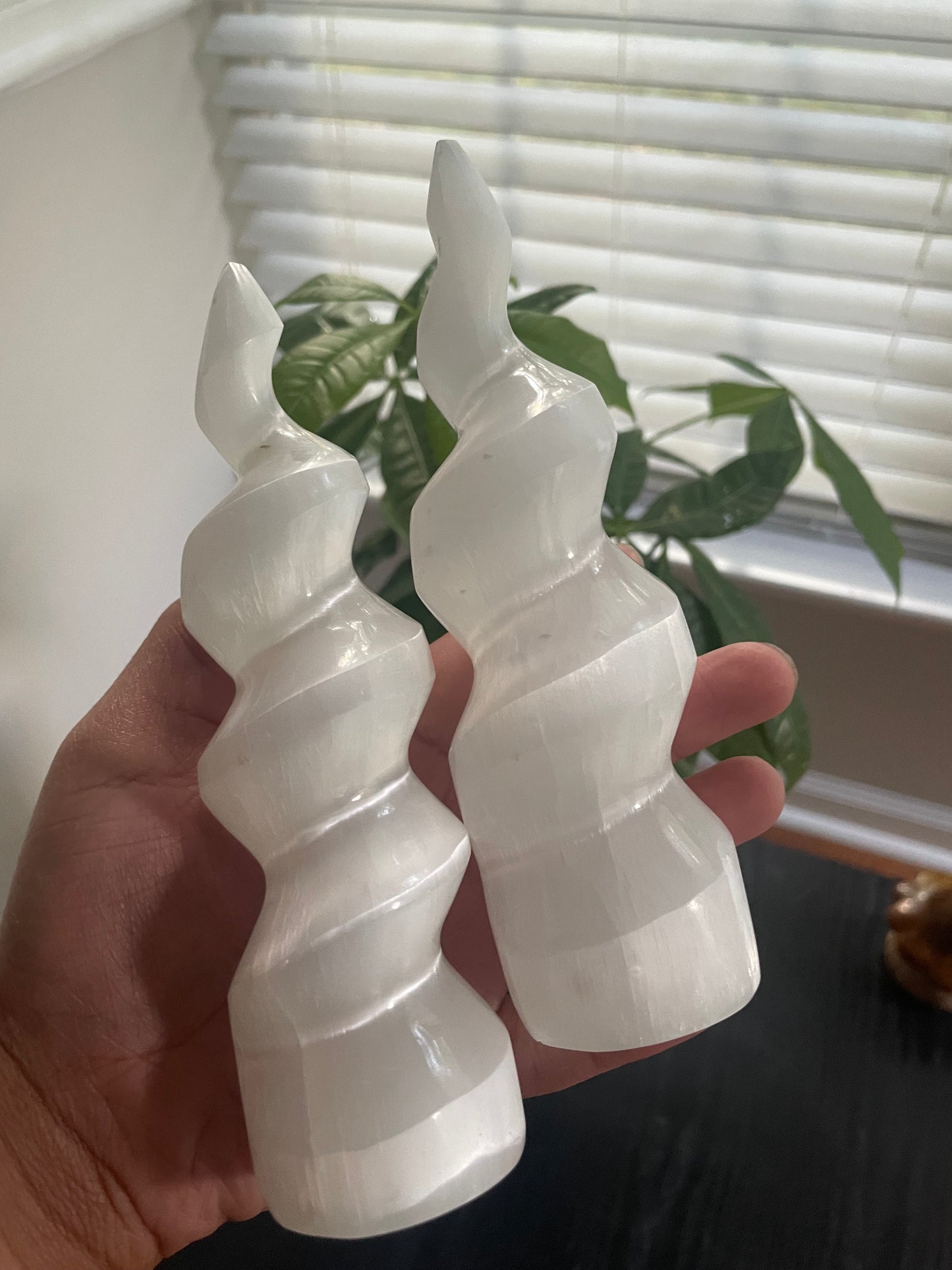 Satin spar selenite spiral tower